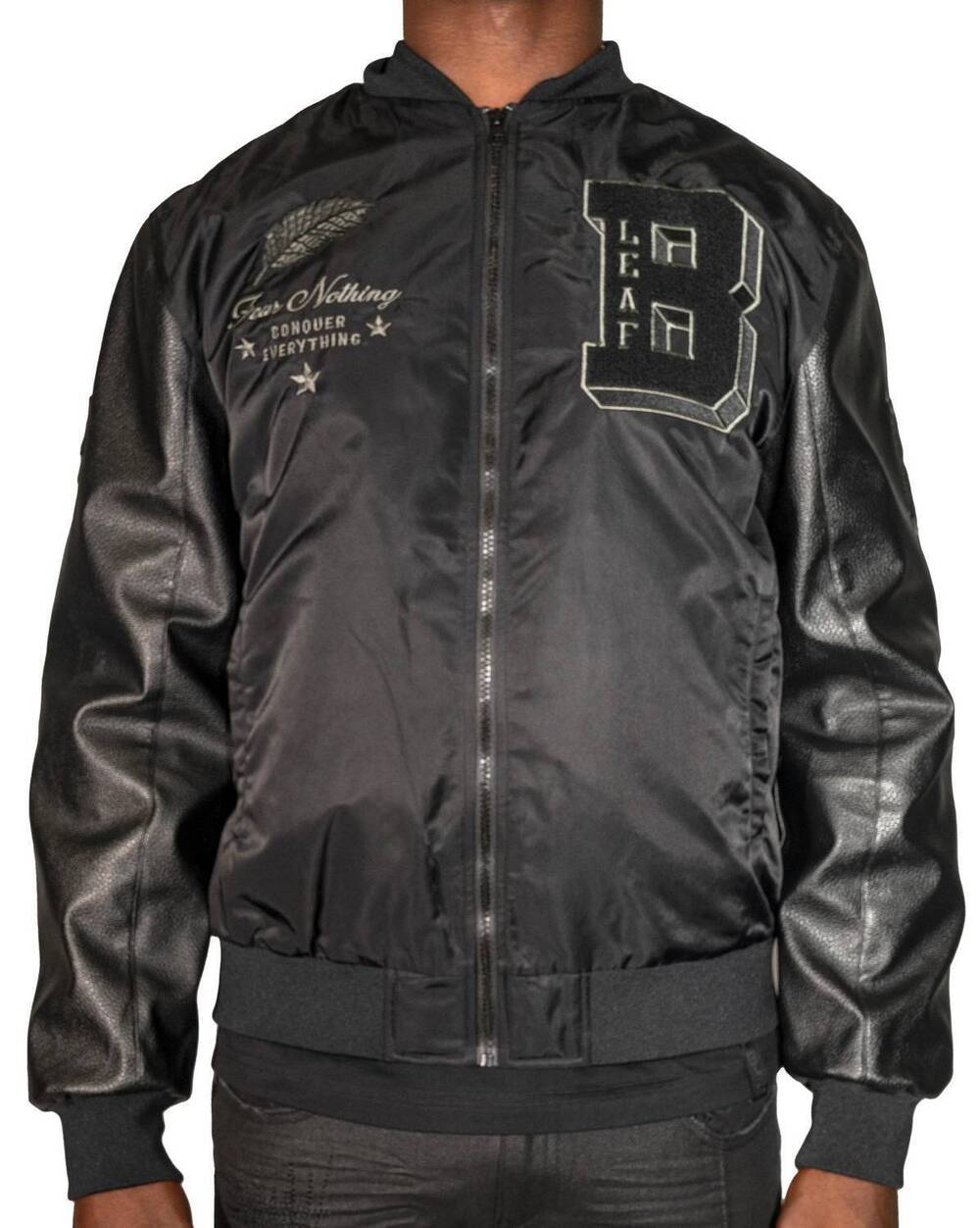 NEW BLAC LEAF fear nothing vegan leather bomber jacket in black
